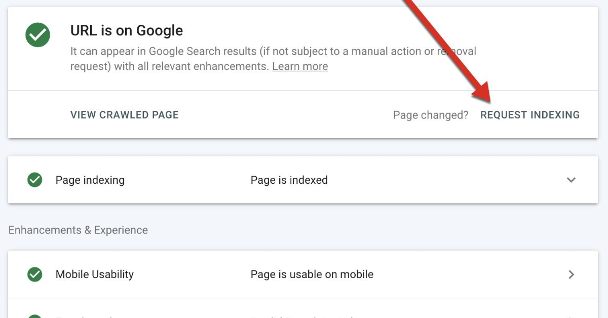 google search console indexing request