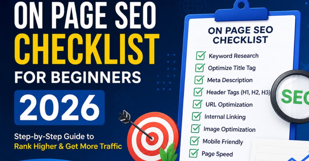on page seo checklist example showing content optimization and ranking factors