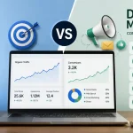 seo vs digital marketing analytics dashboard showing traffic and conversion growth