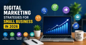 digital marketing strategies for small business showing organic traffic growth dashboard