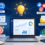 Best online marketing ideas for beginners showing SEO, content marketing, social media, email marketing, and website growth strategies in 2026.