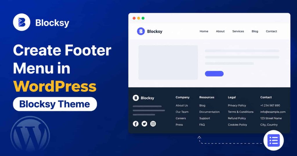 Footer menu in WordPress Blocksy theme