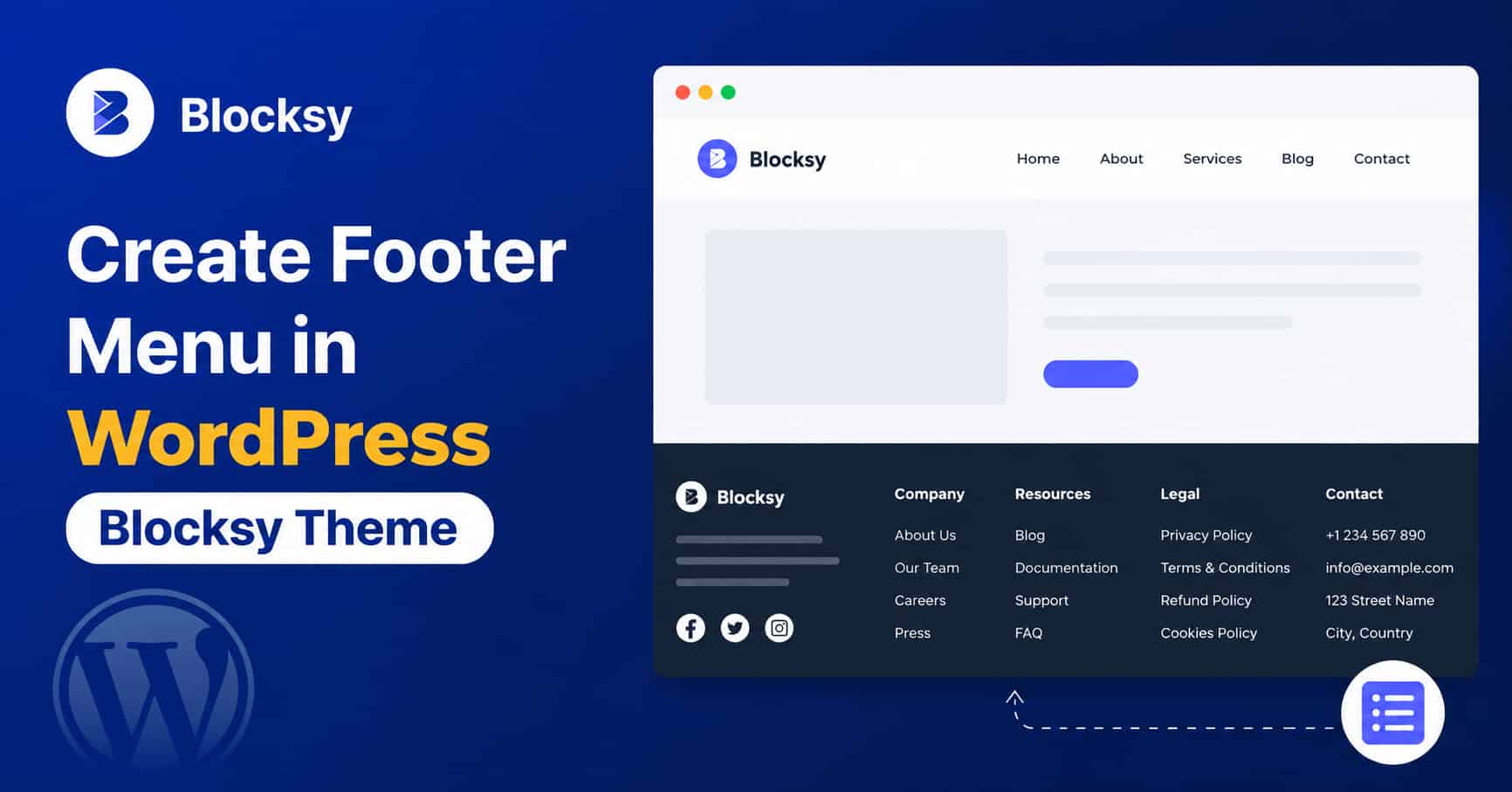 Footer menu in WordPress Blocksy theme