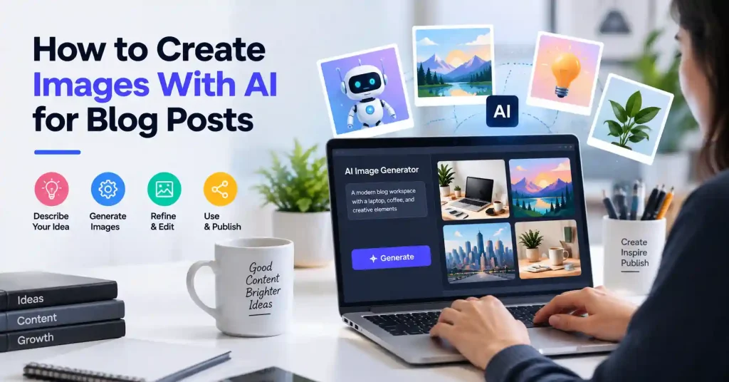Content marketer creating AI images for blog posts