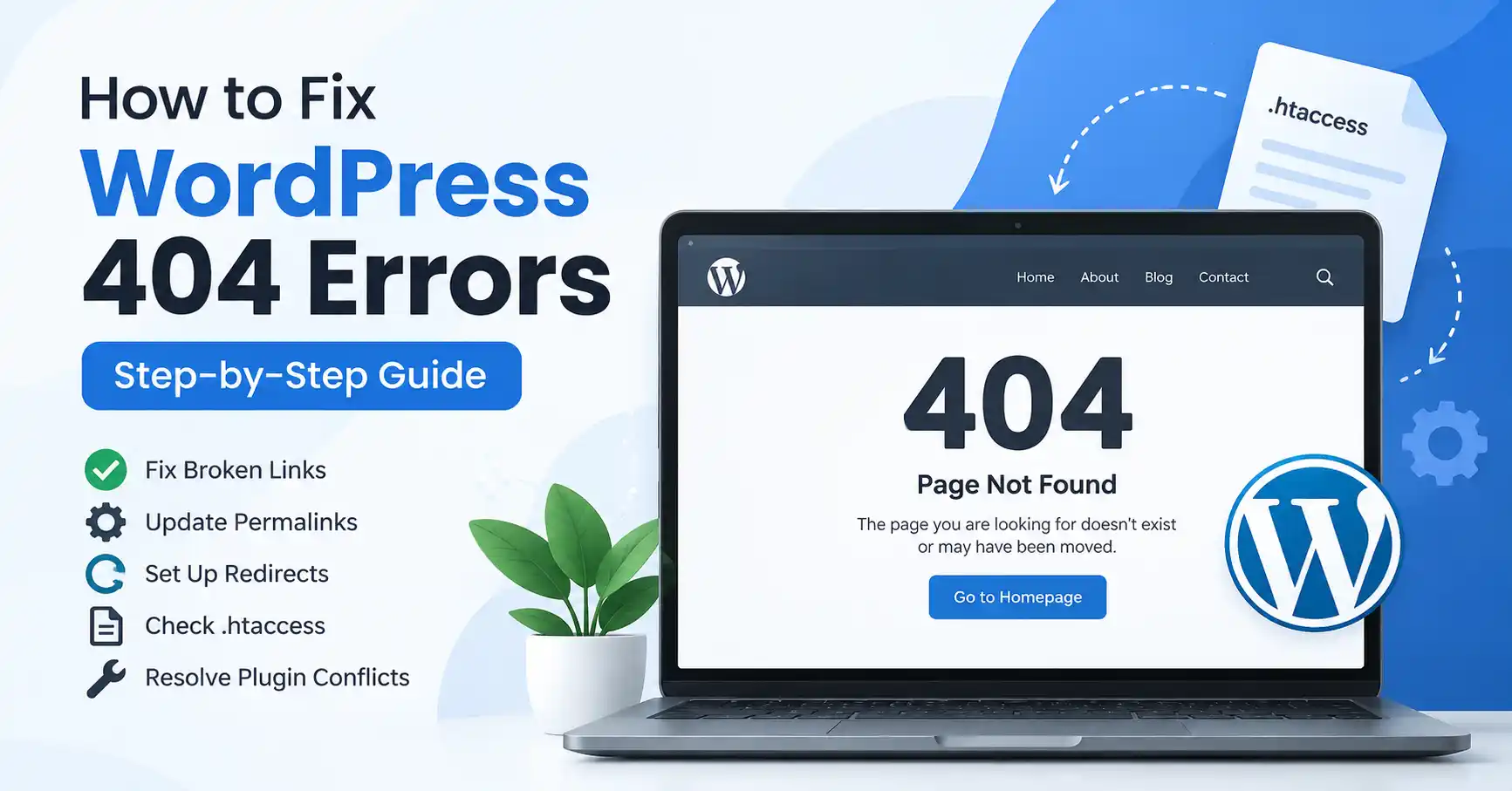 WordPress 404 error fix showing a page not found error