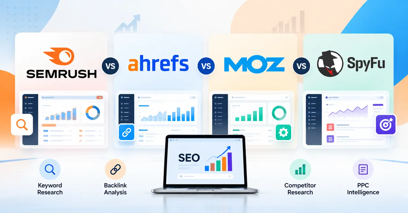 Semrush vs Ahrefs vs Moz vs SpyFu SEO tools comparison